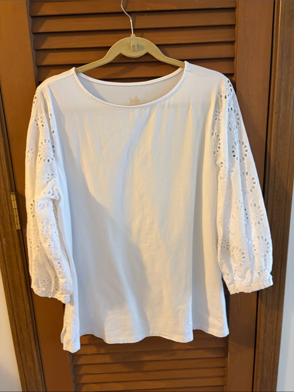 Belle by Kim Gravel White Eyelet Balloon Sleeve Top